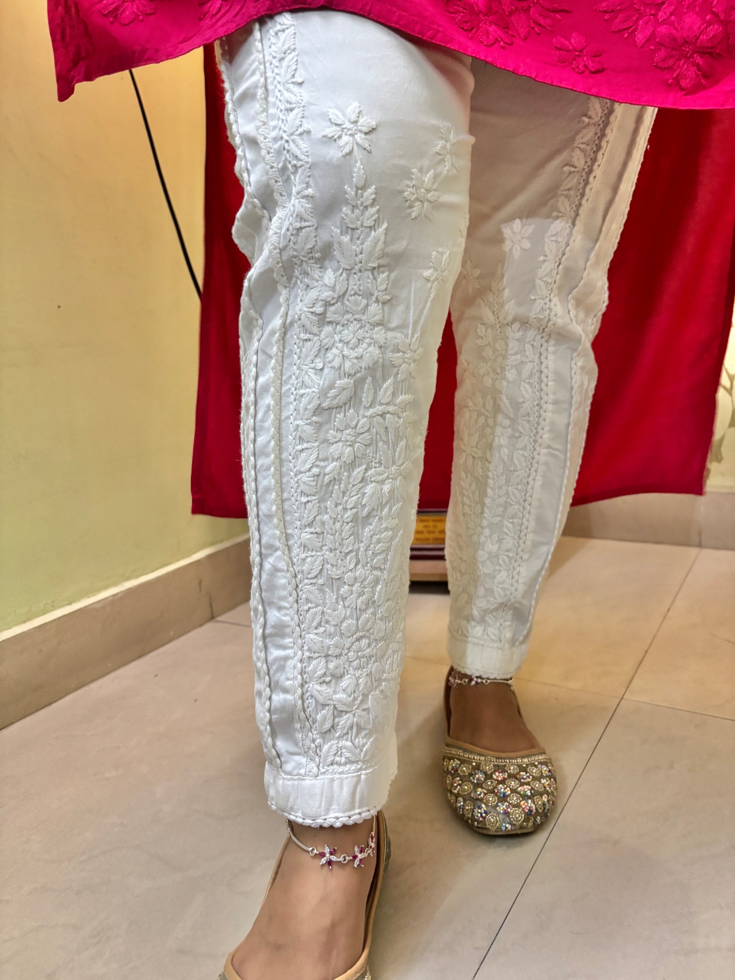 Premium Cotton Lycra Chikankari Straight Pant heavy work