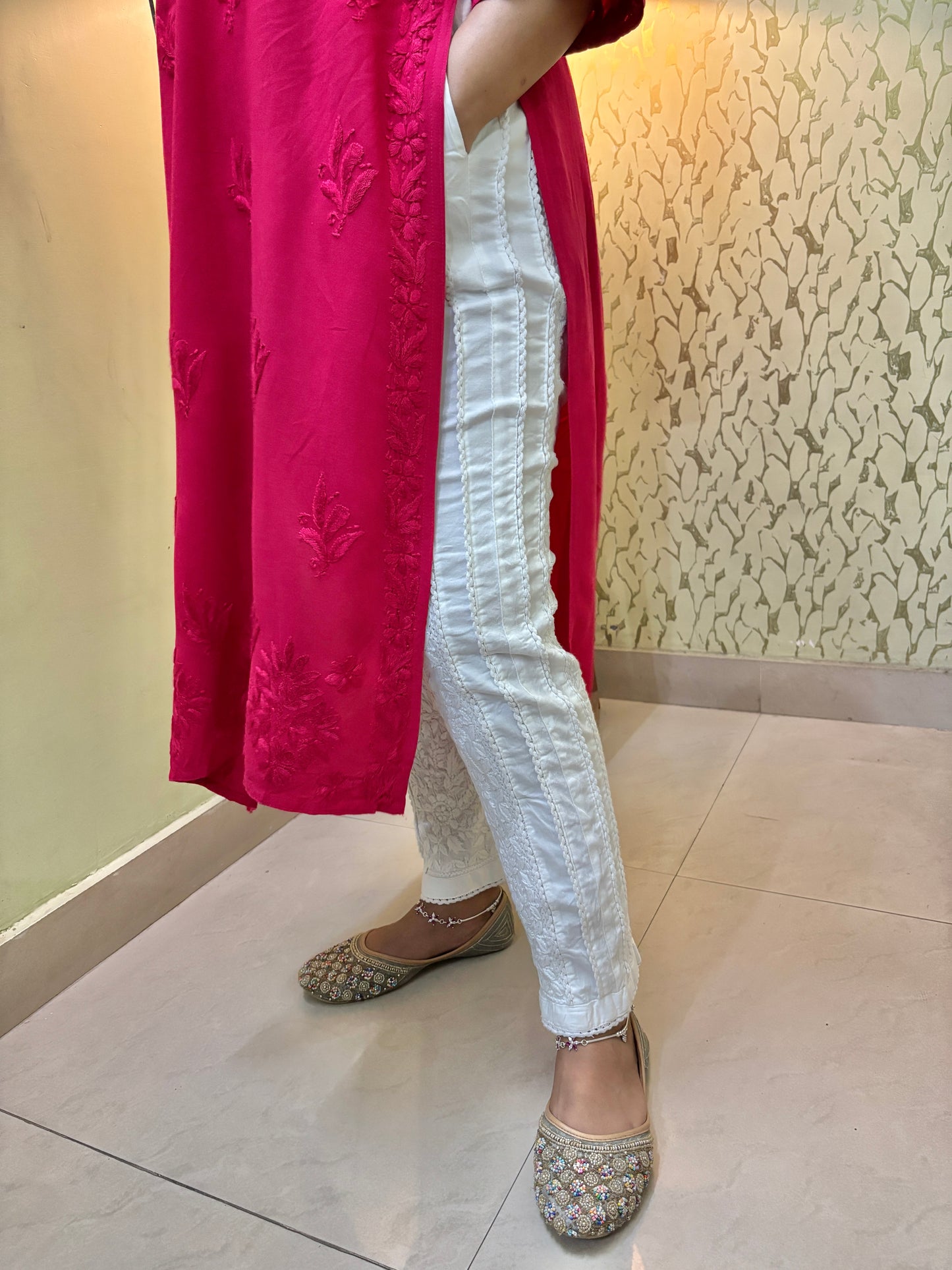 Premium Cotton Lycra Chikankari Straight Pant heavy work