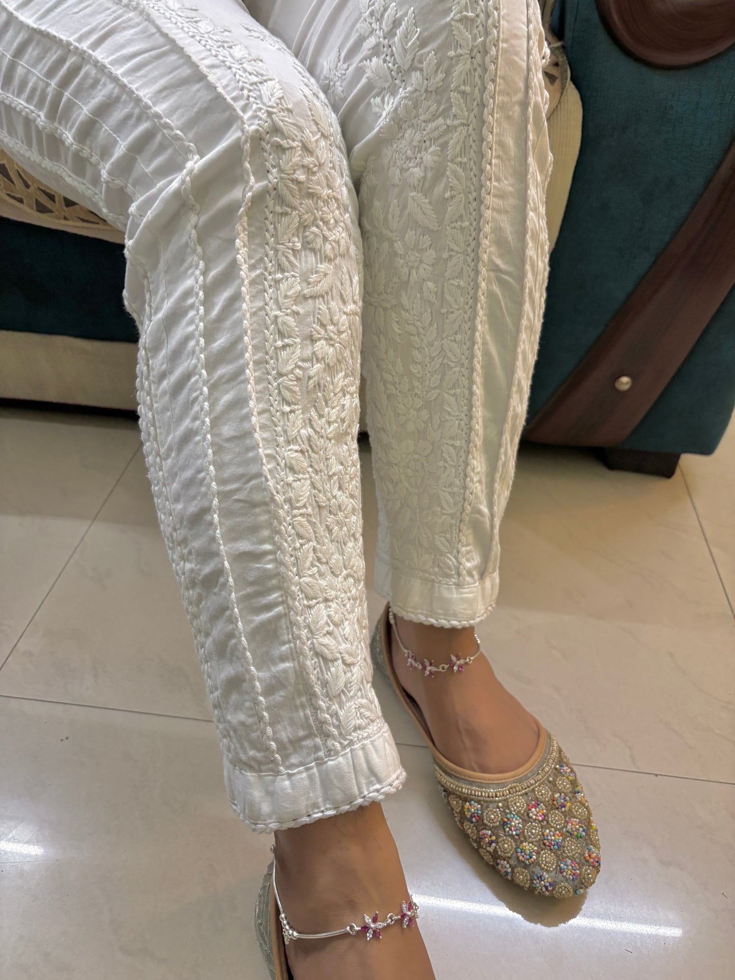 Premium Cotton Lycra Chikankari Straight Pant heavy work