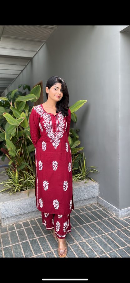 Sia rayon cotton Chikankari Kurti & Palazzo set