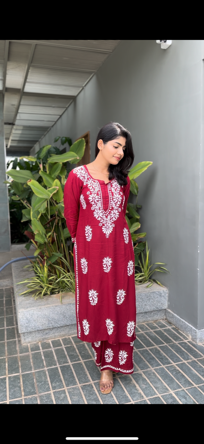Sia rayon cotton Chikankari Kurti & Palazzo set