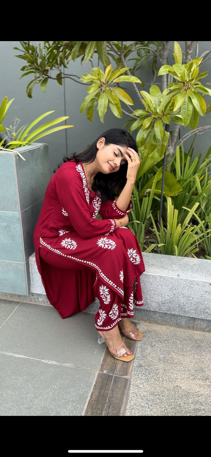 Sia rayon cotton Chikankari Kurti & Palazzo set