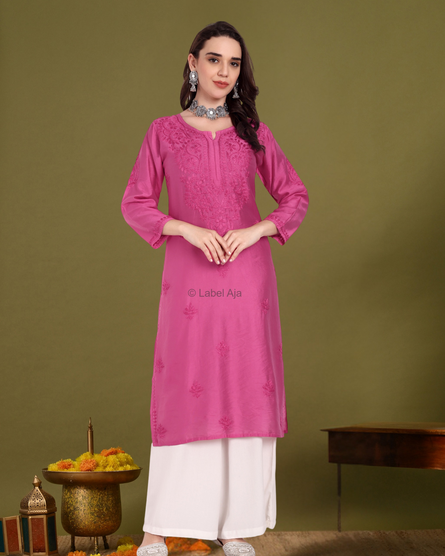 Bela Chanderi silk Chikankari kurti