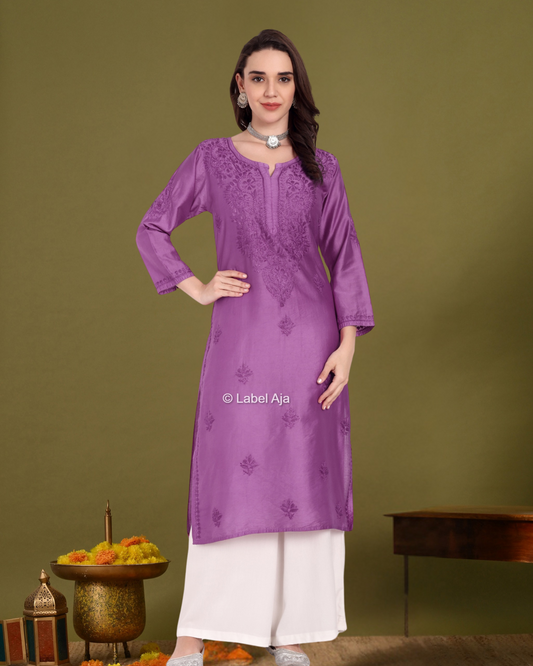 Bela Chanderi silk Chikankari kurti