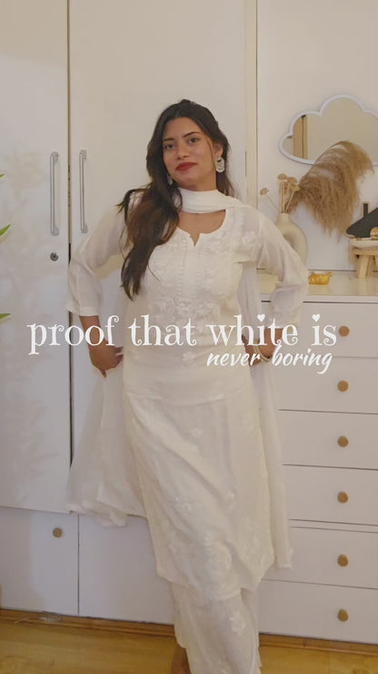 White Rayon cotton Kurti and Palazzo set