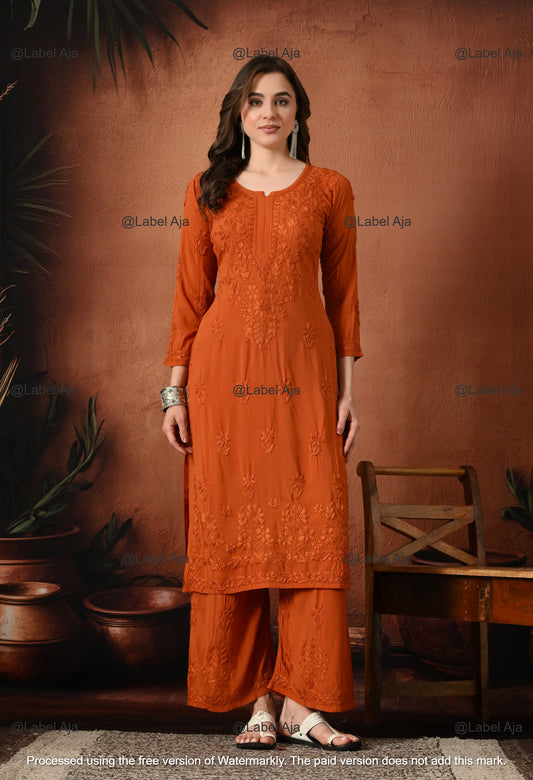 Gulnar Chikankari Modal kurti and palazzo set