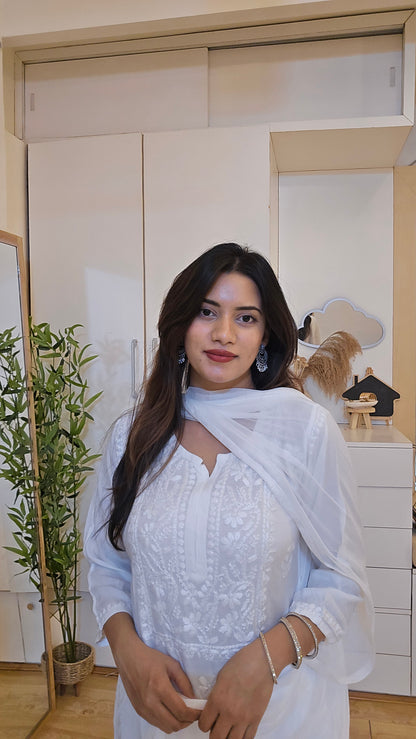 White Rayon cotton Kurti and Palazzo set