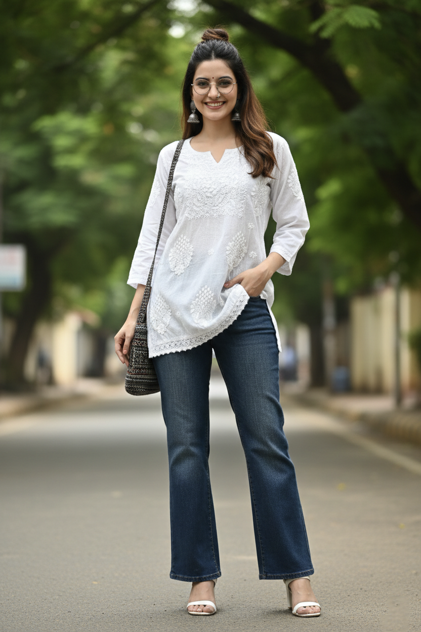 Ira mul cotton chikankari short top