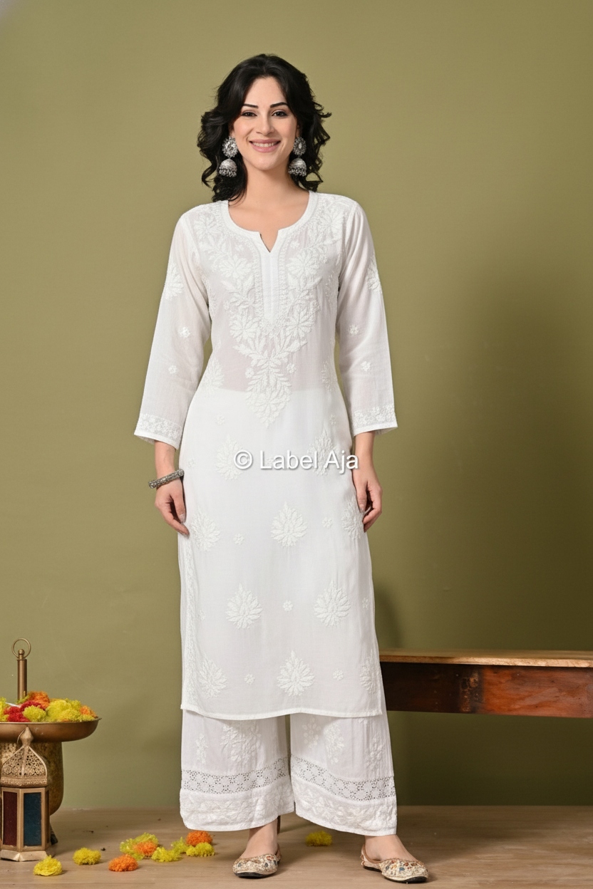 Premium Muslin long chikankari kurti