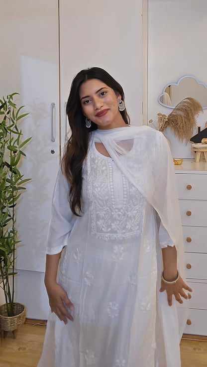 White Rayon cotton Kurti and Palazzo set