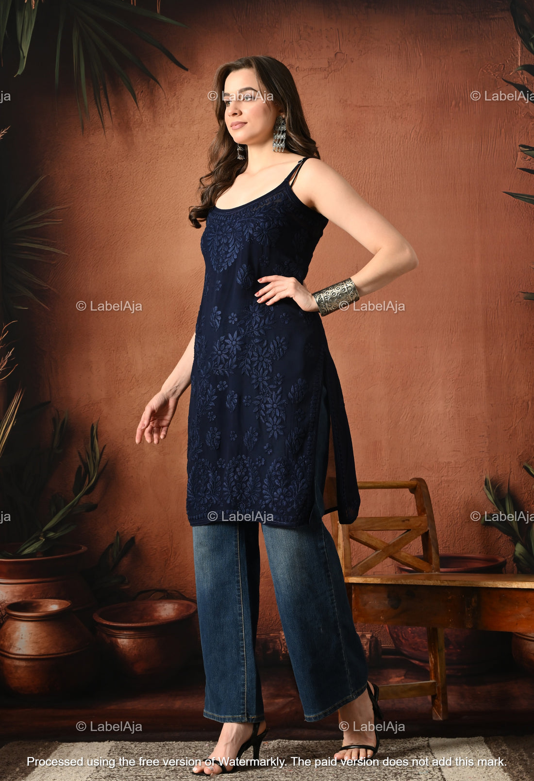 Strappy Viscose chikankari short top
