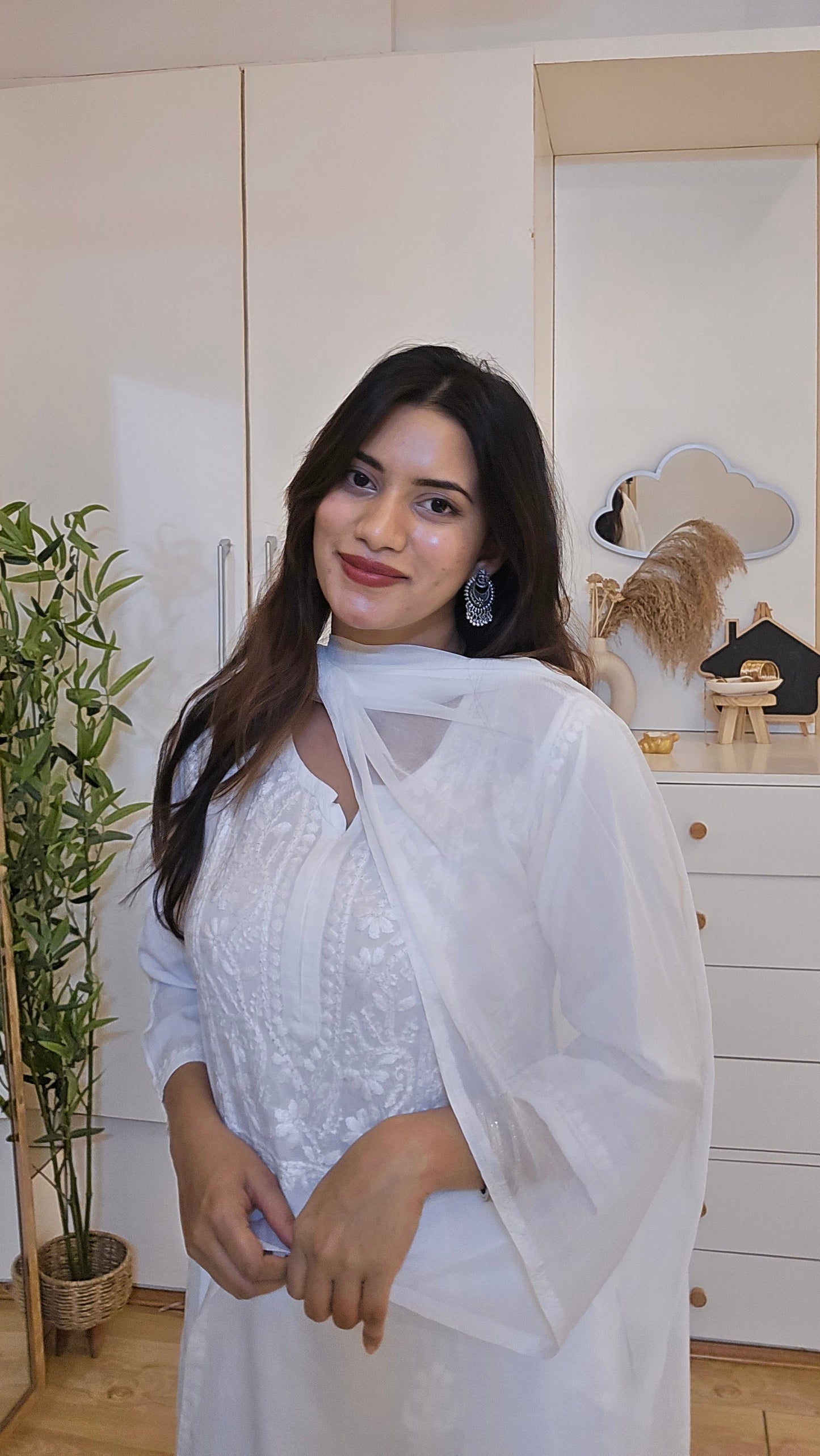 White Rayon cotton Kurti and Palazzo set