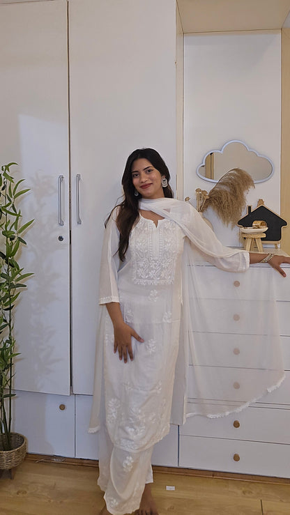 White Rayon cotton Kurti and Palazzo set