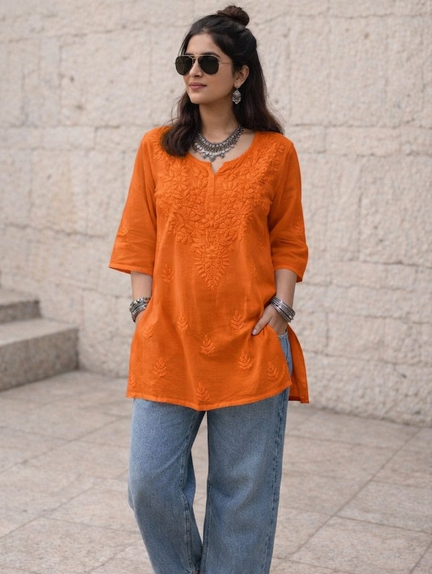 Mira short rayon chikankari kurti