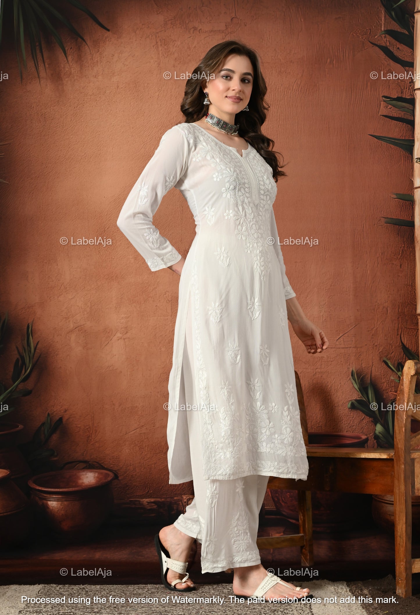 Gulnar Chikankari Modal kurti and palazzo set