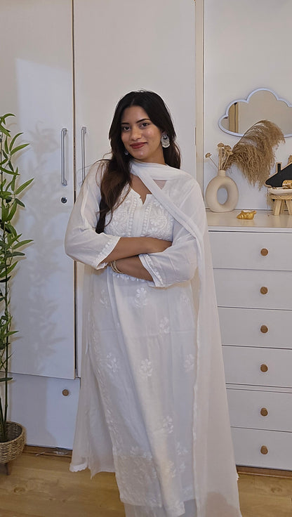 White Rayon cotton Kurti and Palazzo set