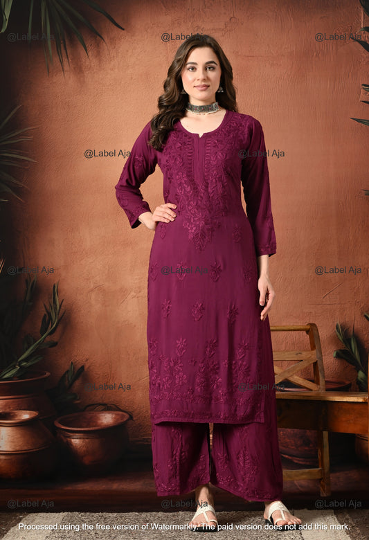 Gulnar Chikankari Modal kurti and palazzo set