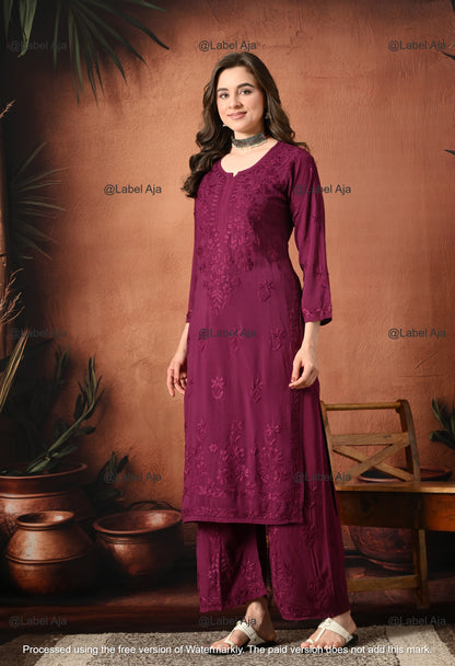 Gulnar Chikankari Modal kurti and palazzo set