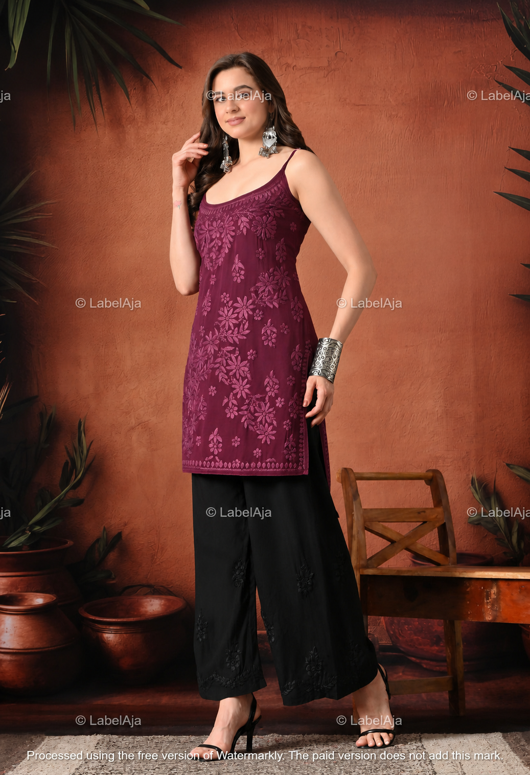 Strappy Viscose chikankari short top