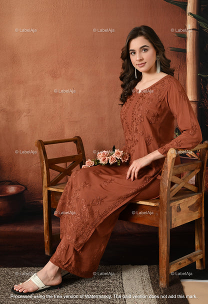 Gulnar Chikankari Modal kurti and palazzo set