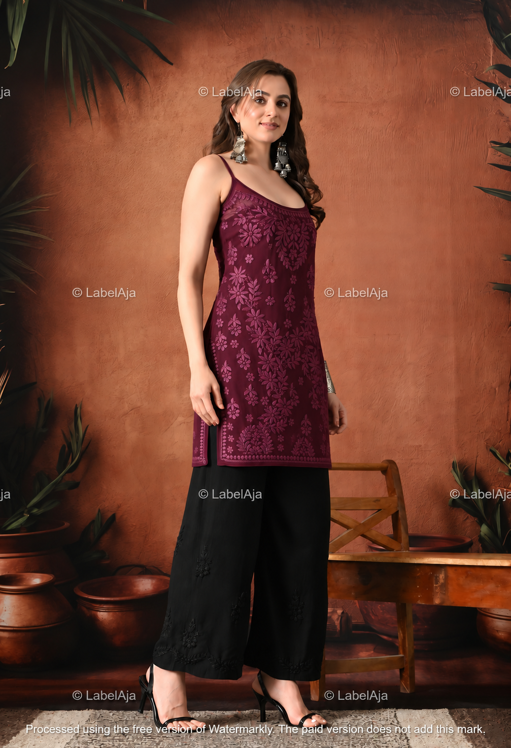 Strappy Viscose chikankari short top