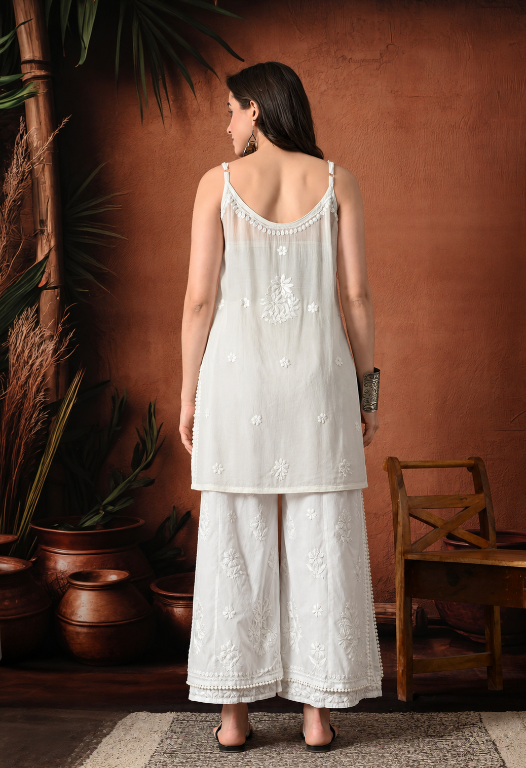 Strappy Viscose chikankari short top