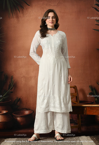 Gulnar Chikankari Modal kurti and palazzo set
