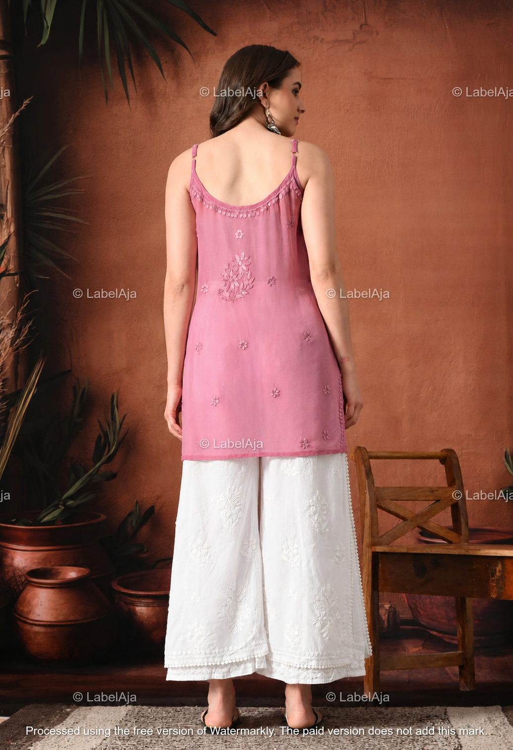 Strappy Viscose chikankari short top