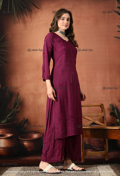 Gulnar Chikankari Modal kurti and palazzo set