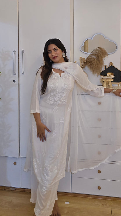White Rayon cotton Kurti and Palazzo set