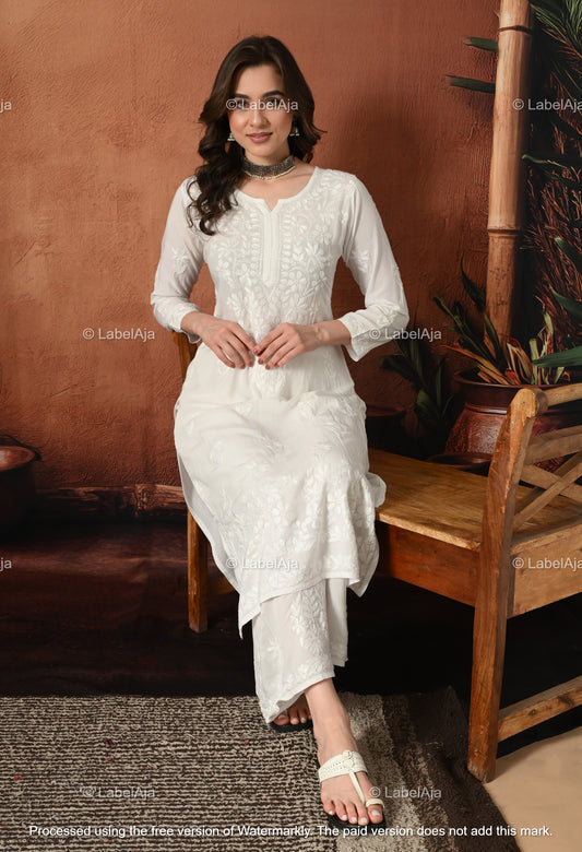 Gulnar Chikankari Modal kurti and palazzo set