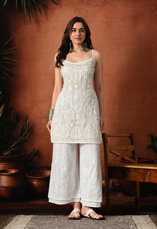Strappy Viscose chikankari short top