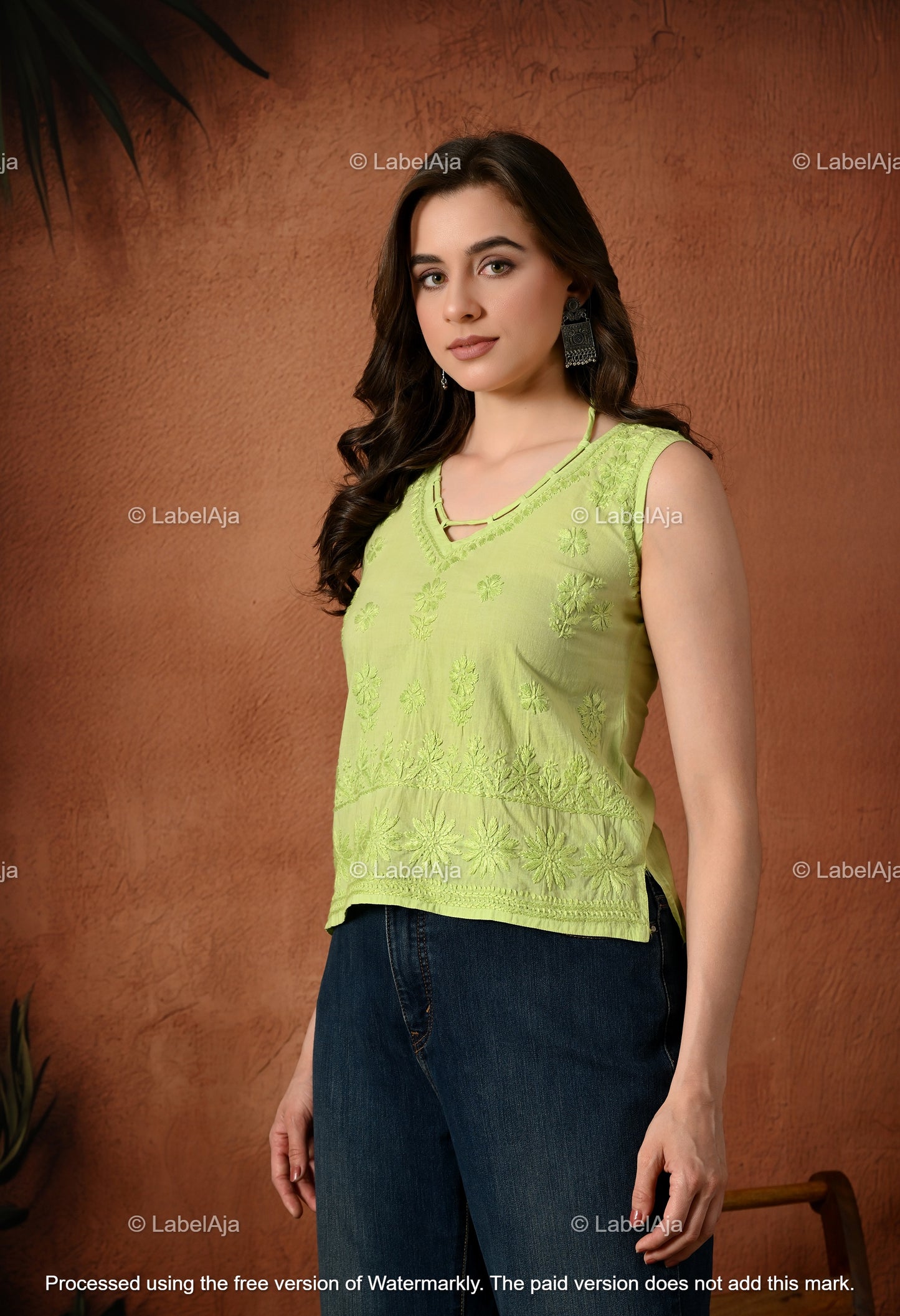 Kaavi Mul cotton chikankari short sleeveless top