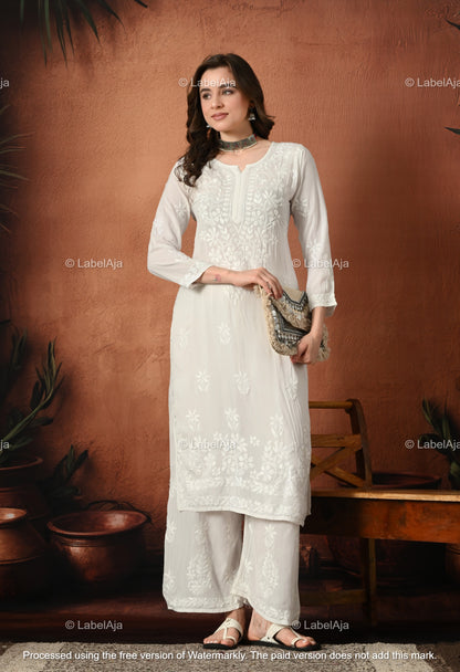 Gulnar Chikankari Modal kurti and palazzo set