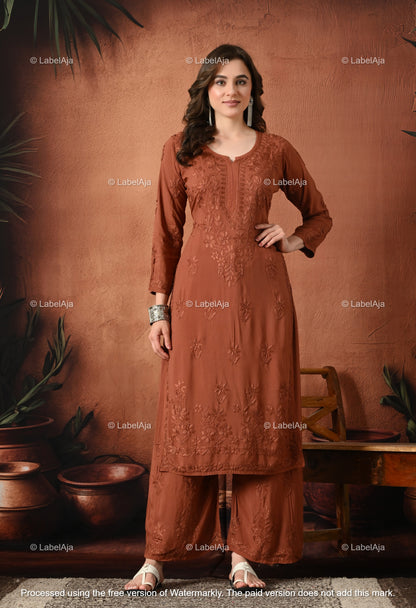 Gulnar Chikankari Modal kurti and palazzo set