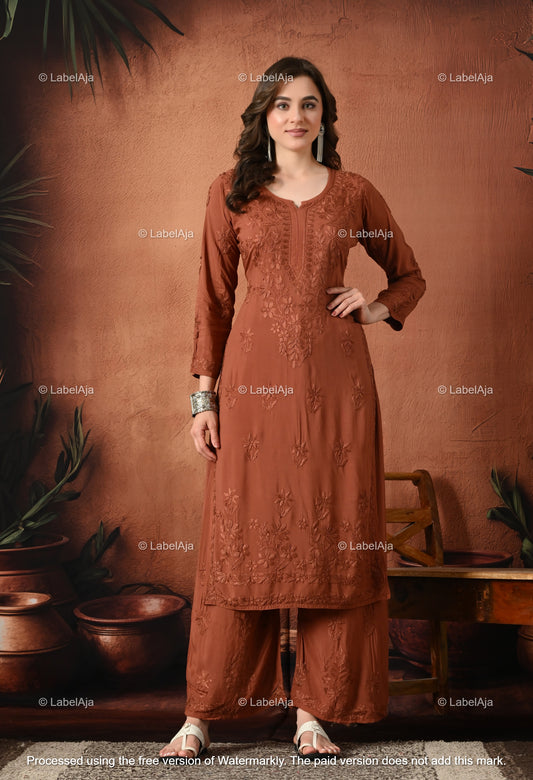 Gulnar Chikankari Modal kurti and palazzo set