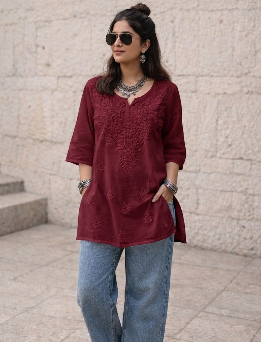 Mira short rayon chikankari kurti