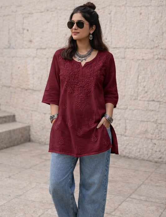 Mira short rayon chikankari kurti