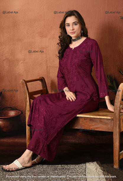 Gulnar Chikankari Modal kurti and palazzo set