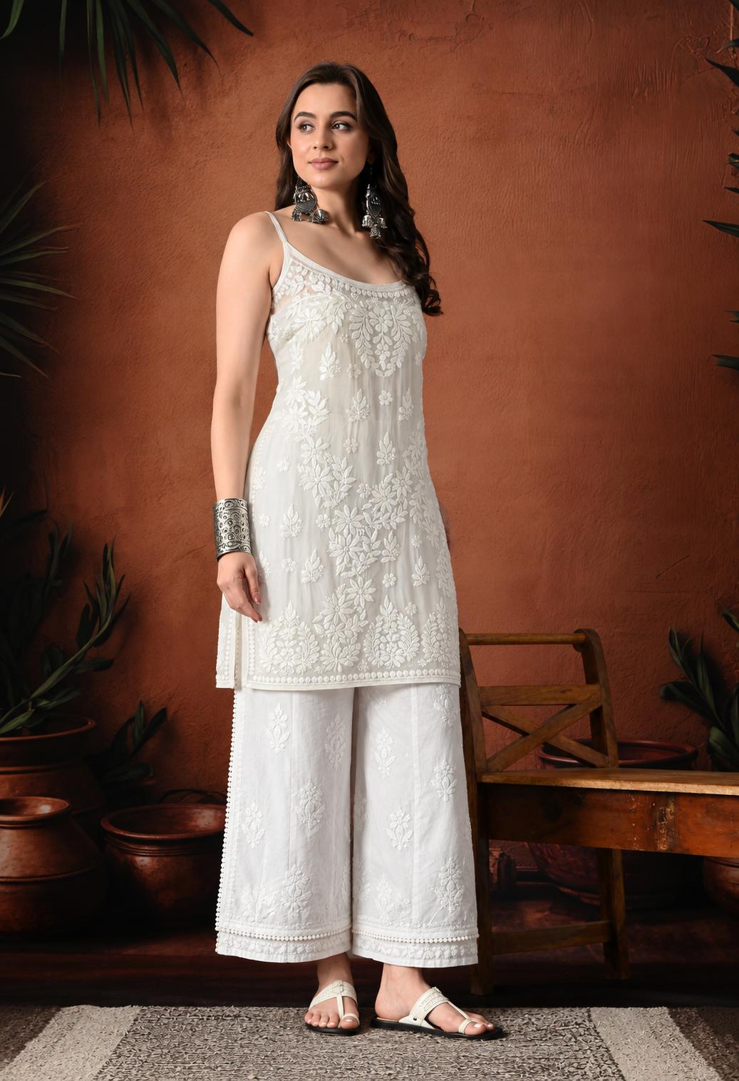 Strappy Viscose chikankari short top