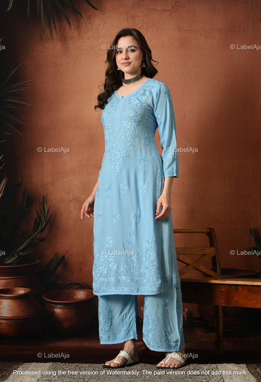 Gulnar Chikankari Modal kurti and palazzo set