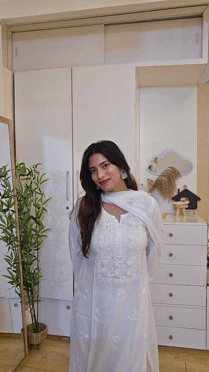 White Rayon cotton Kurti and Palazzo set