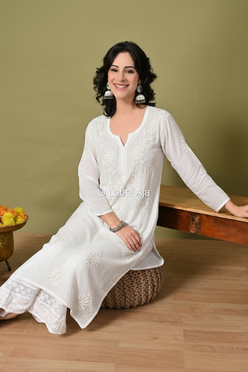 Premium Muslin long chikankari kurti