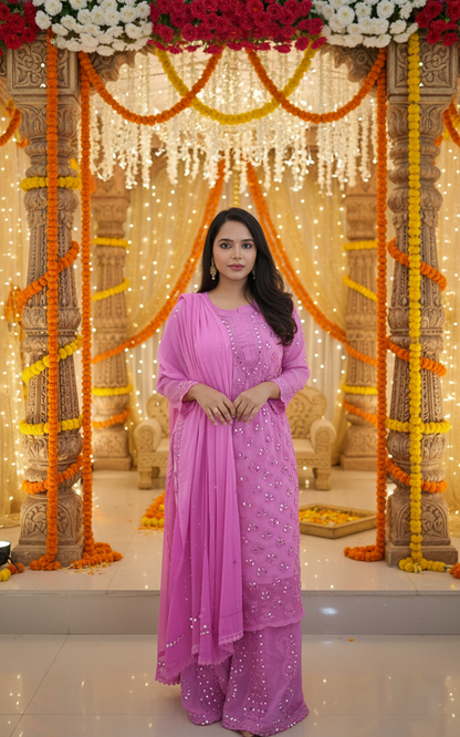 Georgette mirror, sharara and dupatta set with mirror work