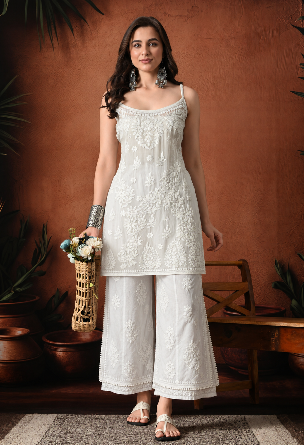 Strappy Viscose chikankari short top