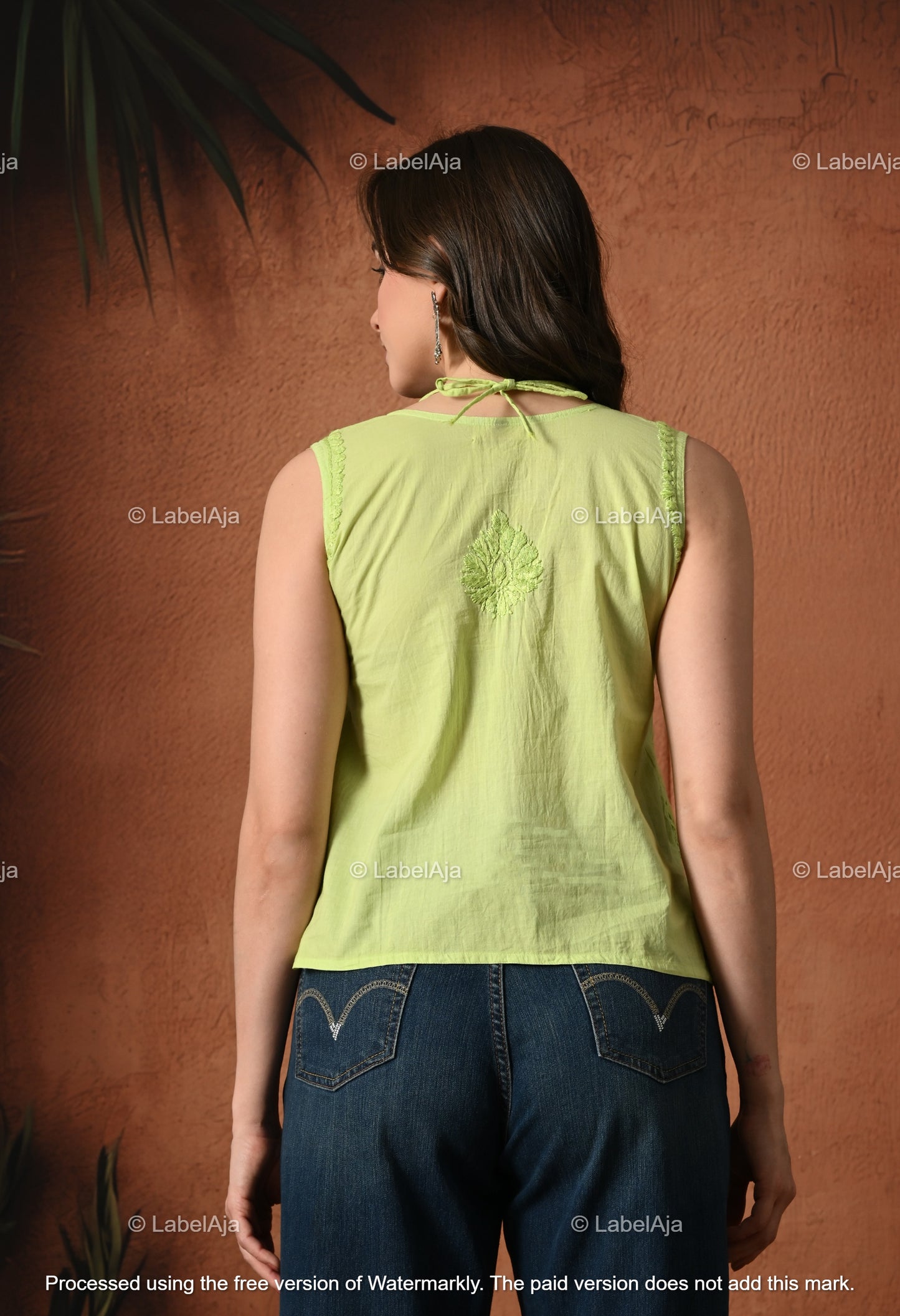 Kaavi Mul cotton chikankari short sleeveless top